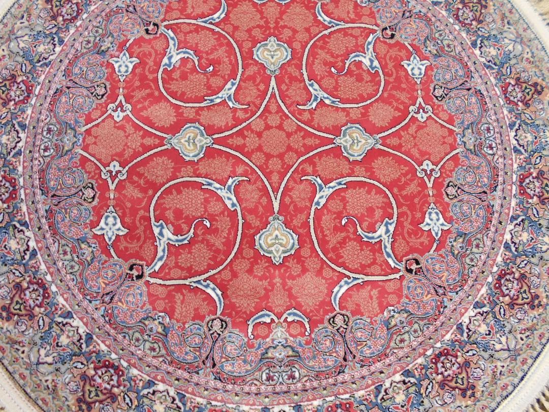 144万ノット！ 本場イラン産、高密度織 絨毯！円形 200cm‐201541