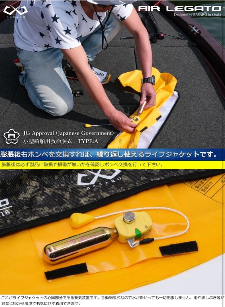 新品 桜マーク ライフジャケット手動膨脹式 ボンベ付き 型式承認品