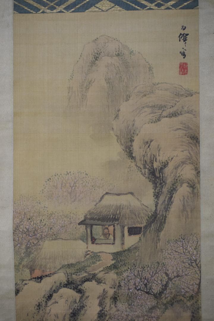 【真作】鈴木松年/百僊/春山幽居図/梅花山水人物図/掛軸☆宝船☆Z-116