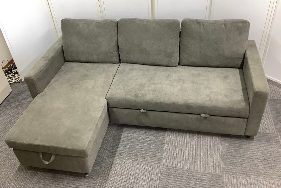 なら 極上中古！ニトリ ソファベッド 布張り 収納付きカウチソファ グレー