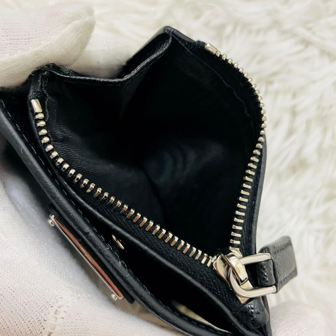 極美✨PRADA 二つ折り財布 サフィアーノレザー 三角ロゴ ブラック
