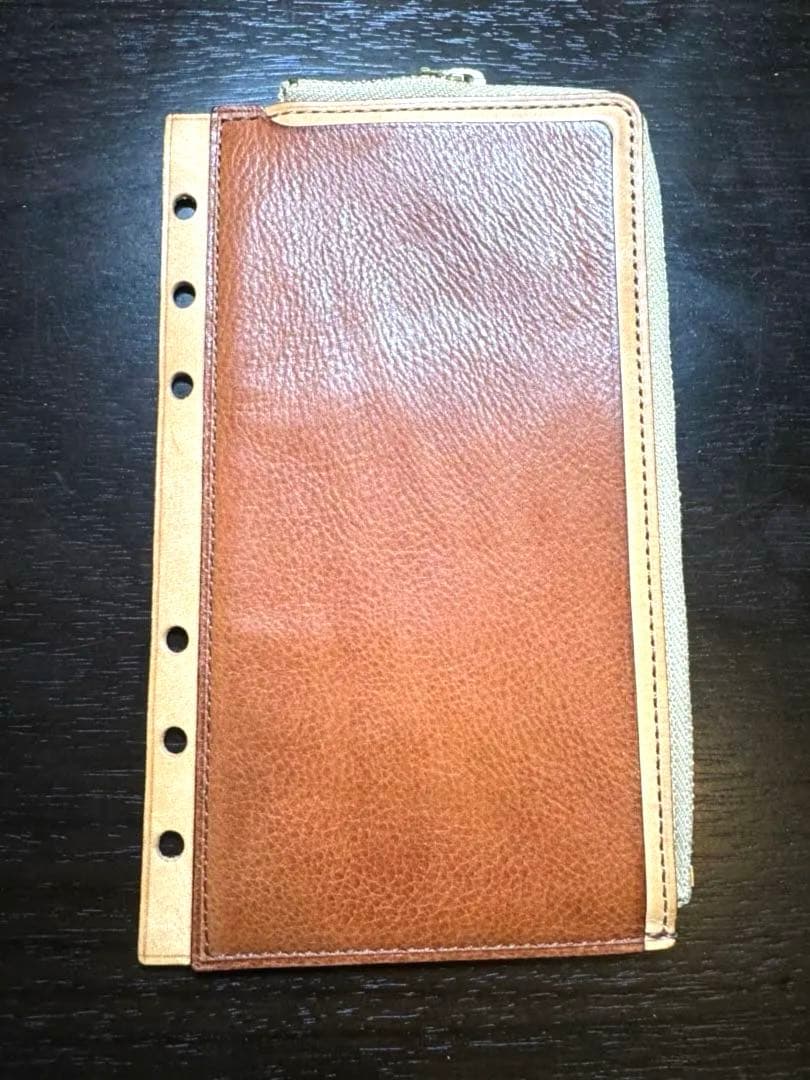 odoruリフィルジッパーポーチ バイブル ブラウンレザー 6穴リフィル