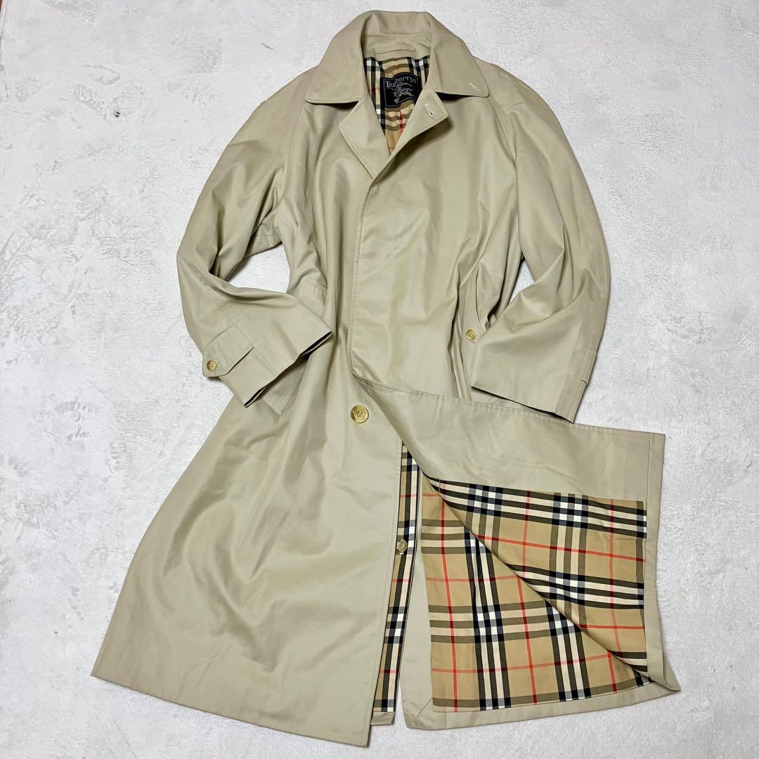 バーバリー　ステンカラーコート　ロング　裏ノバチェック総柄　大きめゆったり　XL