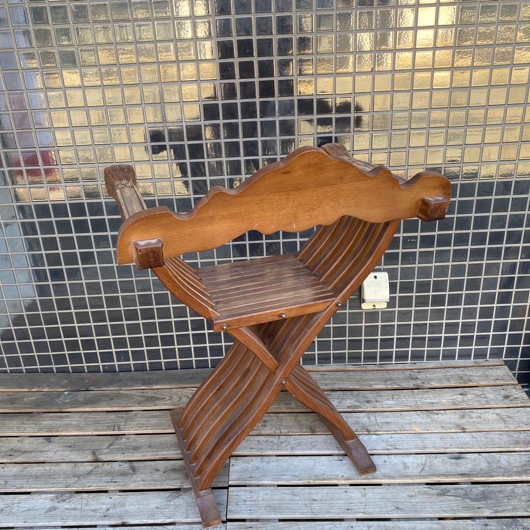 A.イタリア サボナローラチェア ヴィンテージ 折りたたみ 木彫り 家具