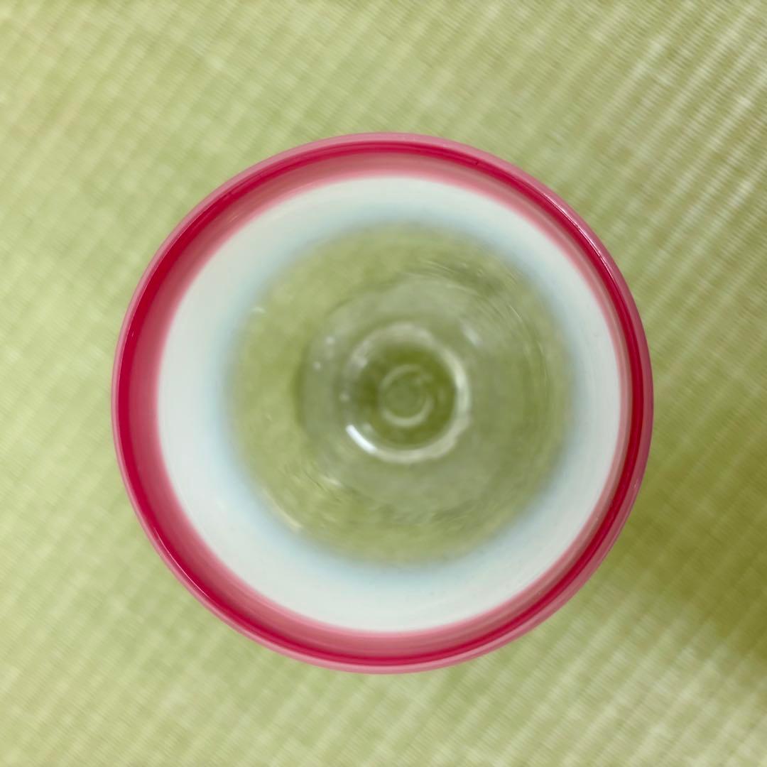 氷コップ 赤い縁 乳白色 足付きグラス 3個セット