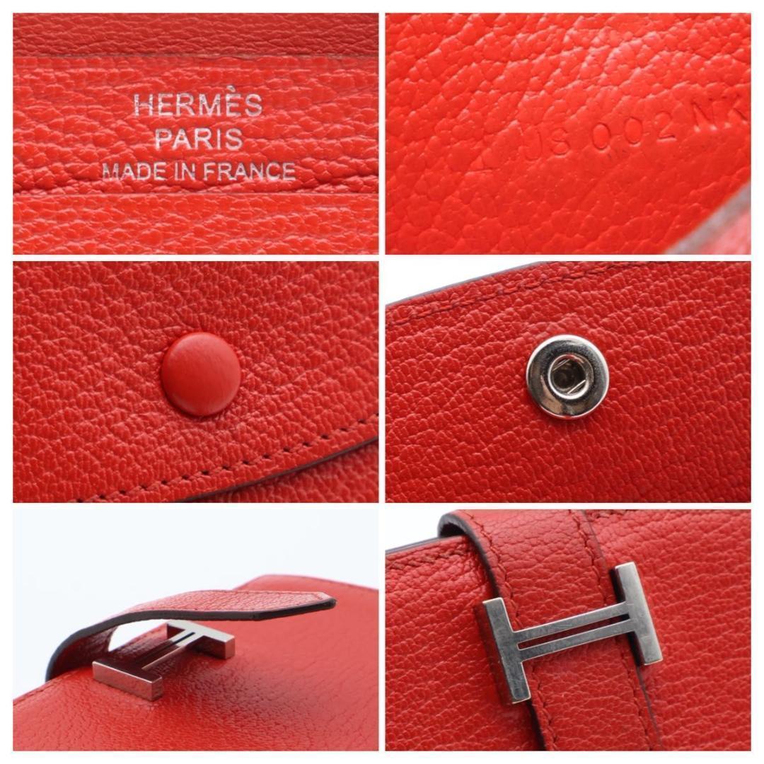 【極美品】HERMES ベアンミニ シェーブル　コンパクトウォレット　赤