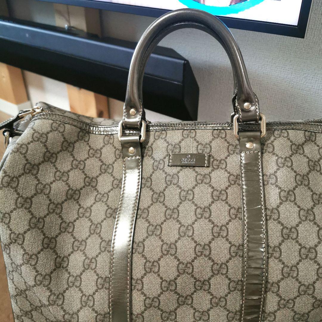 GUCCI　ボストンバックGG柄　シルバーメッキ調