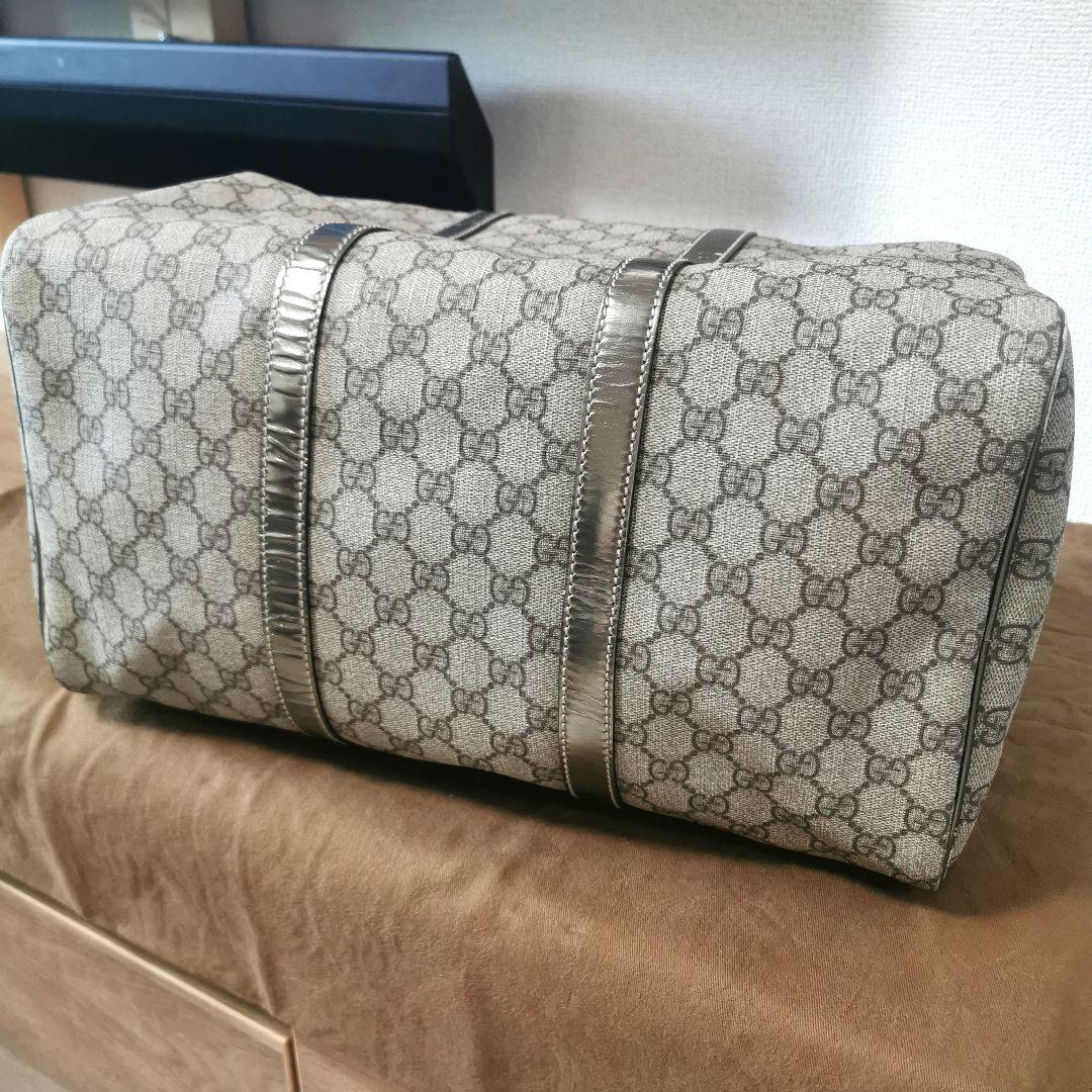 GUCCI　ボストンバックGG柄　シルバーメッキ調