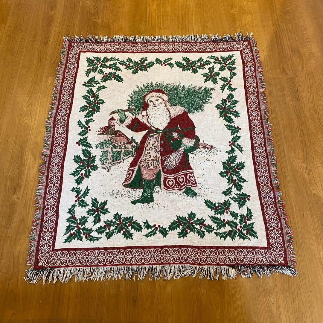 ヴィンテージ　クリスマス サンタ柄 ゴブラン織 ラグ 両面配色　136×117