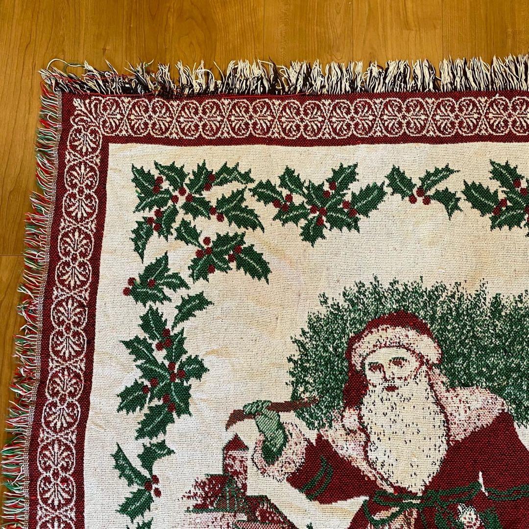 ヴィンテージ　クリスマス サンタ柄 ゴブラン織 ラグ 両面配色　136×117