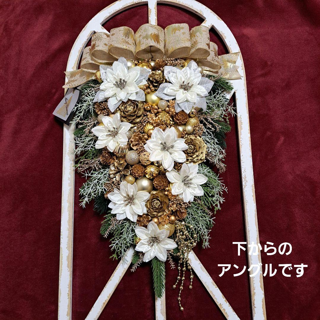 ❁⃘*.゜特大白いポインセチア縦長リース❁⃘*.゜ゴージャスなリース