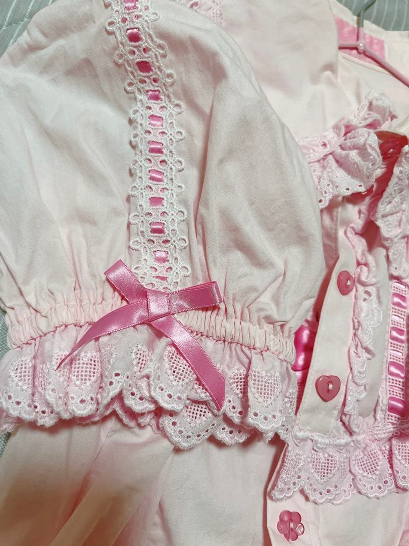 Angelic Pretty シャーリング はしごレース 半袖ブラウス ピンク