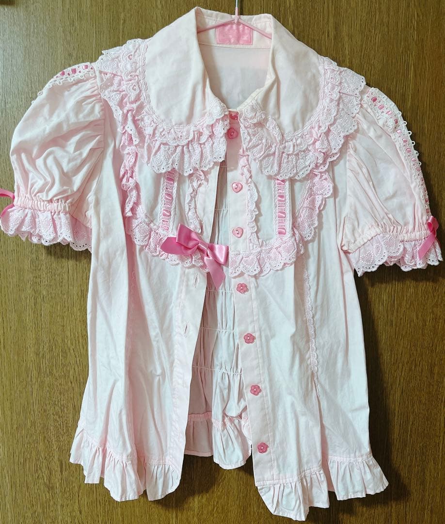 Angelic Pretty シャーリング はしごレース 半袖ブラウス ピンク