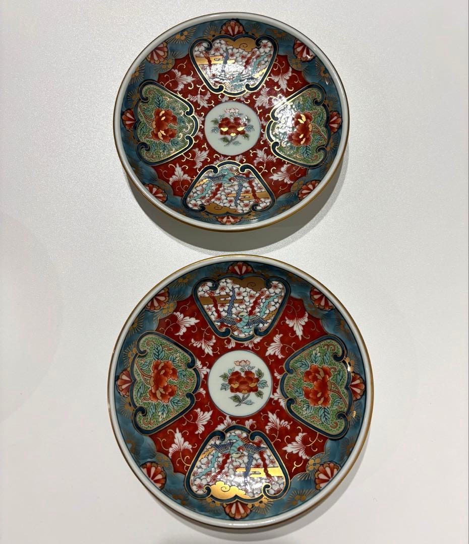 【美品】有田焼 林九郎作 染錦小皿 6枚揃い 金彩 割絵文様