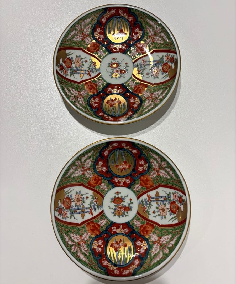 【美品】有田焼 林九郎作 染錦小皿 6枚揃い 金彩 割絵文様