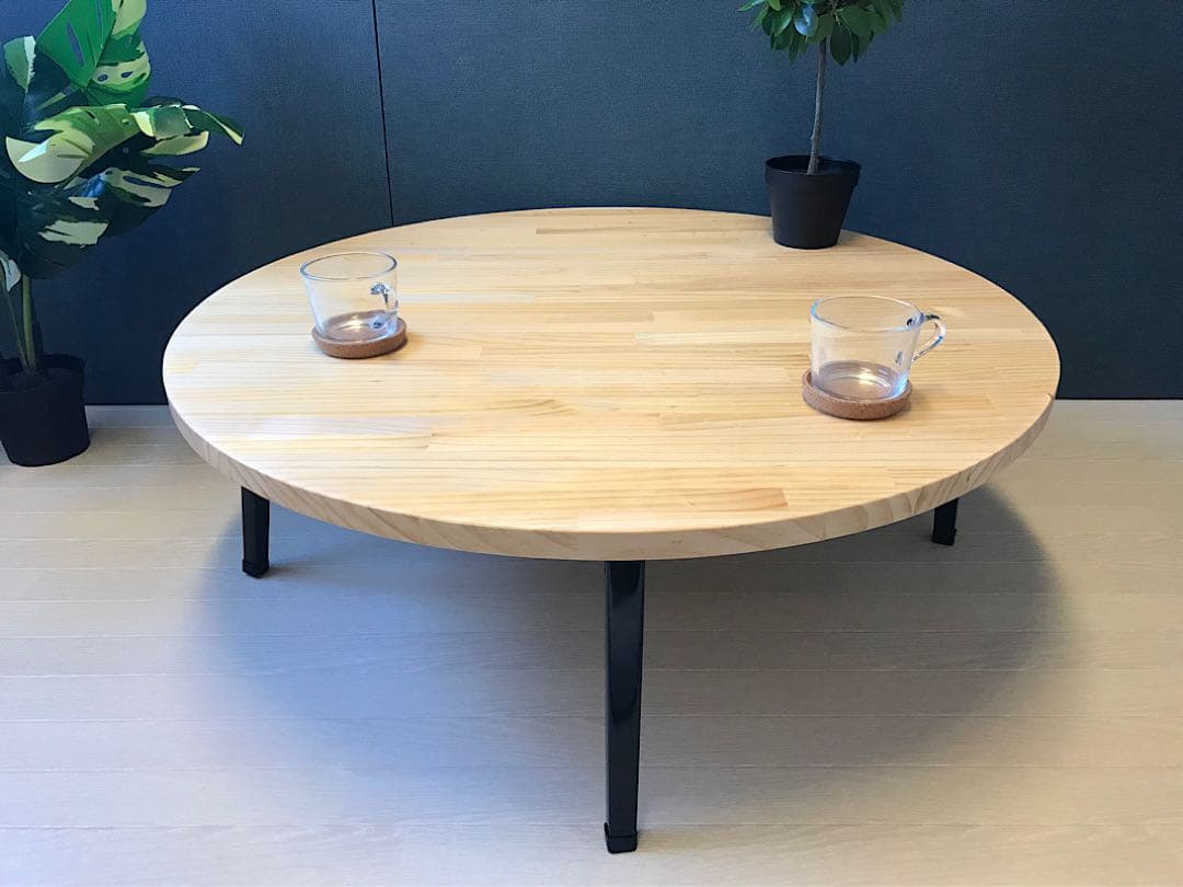 【オーダー】 ローテーブル 丸形 105cm 杉 焦茶 折りたたみ脚