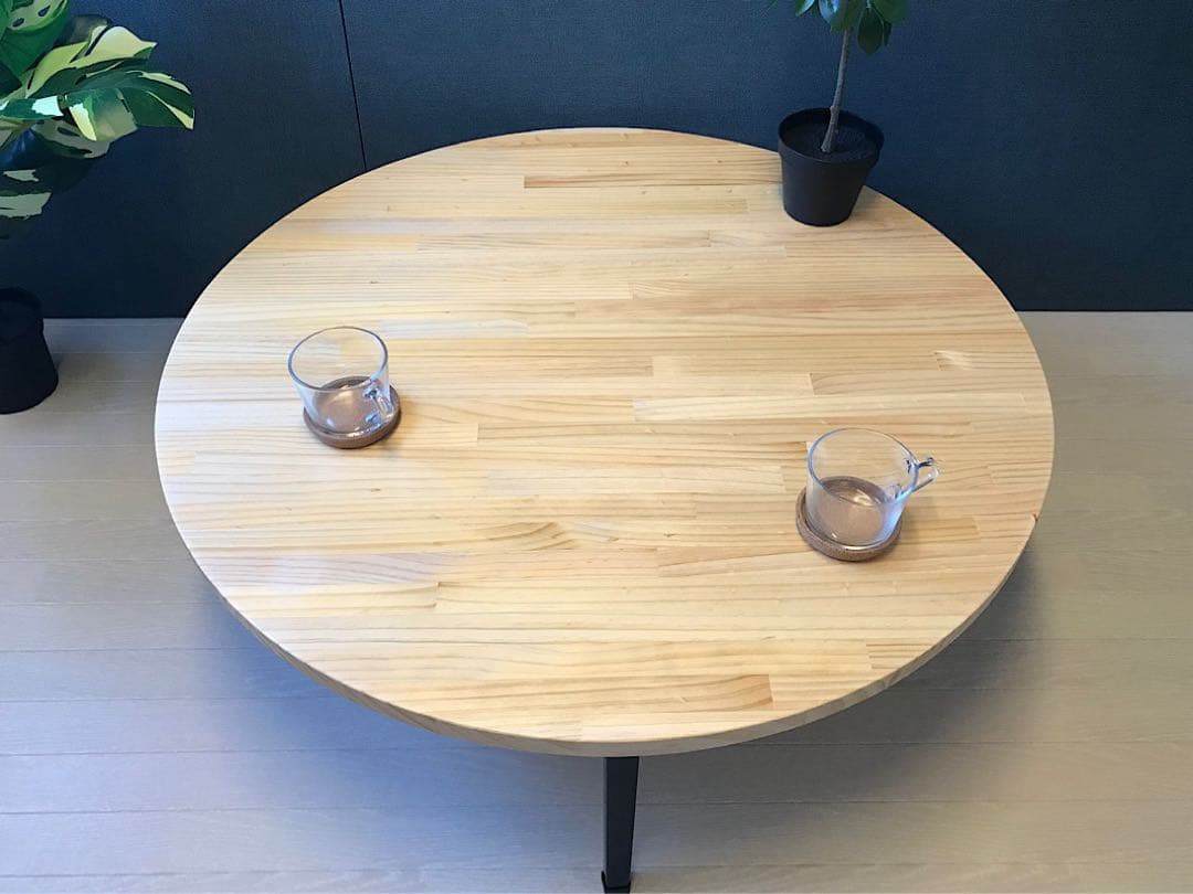 【オーダー】 ローテーブル 丸形 105cm 杉 焦茶 折りたたみ脚