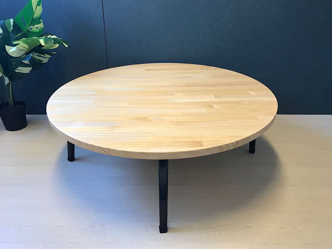 【オーダー】 ローテーブル 丸形 105cm 杉 焦茶 折りたたみ脚