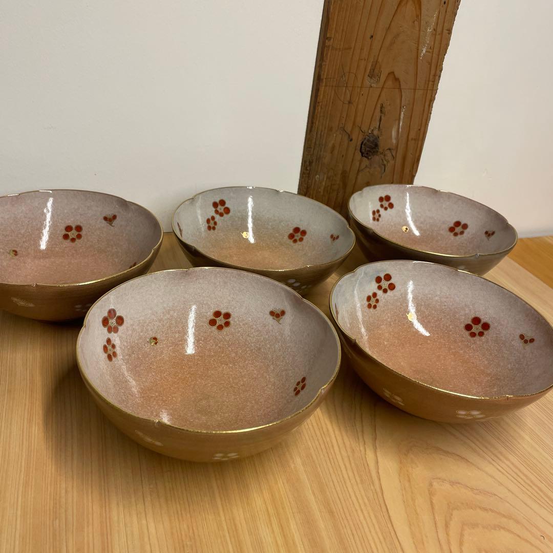 澤村陶哉　紅白梅文　向付　5客　陶磁器　茶道具