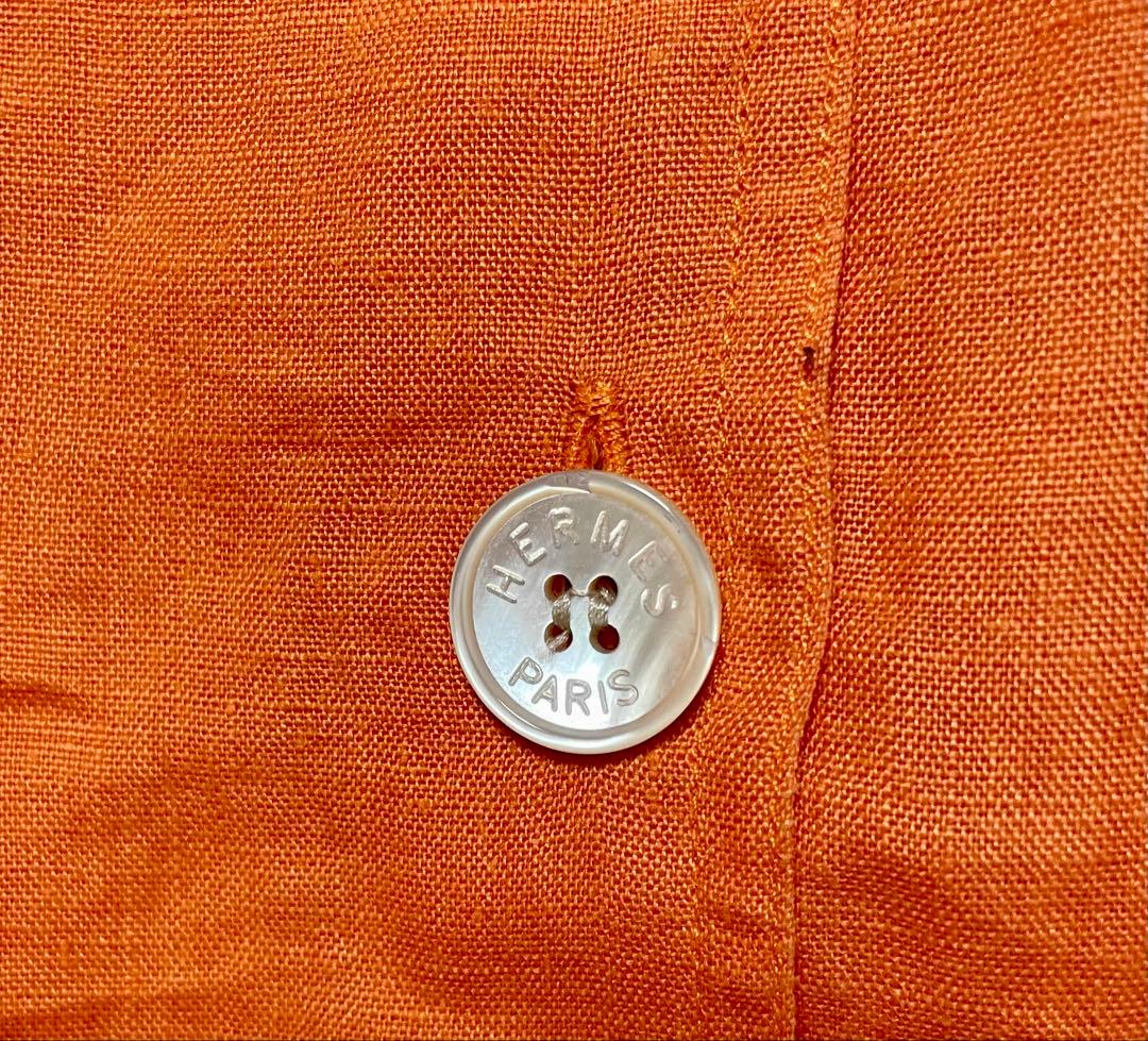 HERMES エルメス オレンジ リネン シャツ ヴィンテージ サイズ38