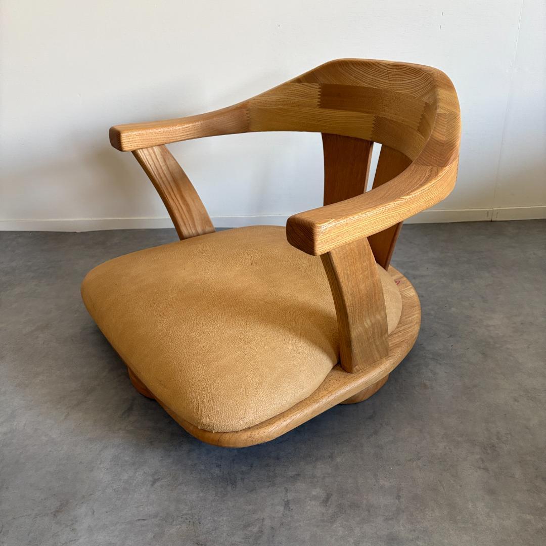 日本製 無垢材 回転座椅子【Ａ】