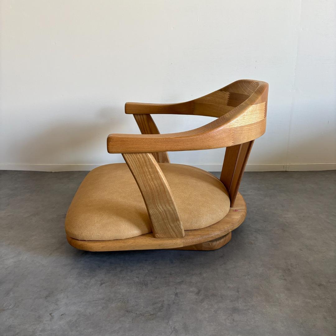 日本製 無垢材 回転座椅子【Ａ】