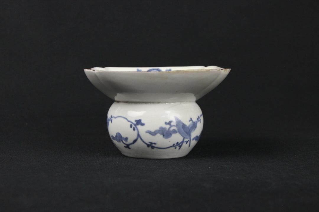 中国 明末清初 青花花卉文 渣斗 茶渣器 茶道具 文房具 古陶磁 FJ11-10
