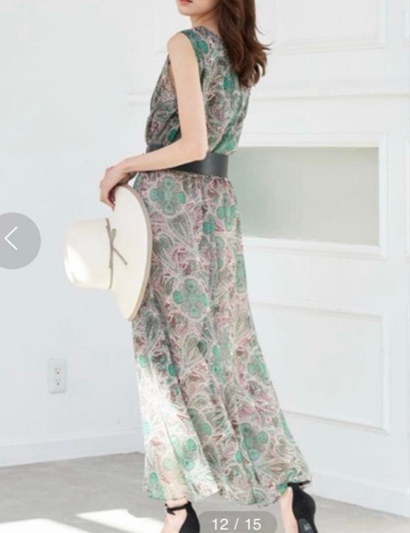 ANAYI 楊柳ペイズリー柄オールインワン 34サイズ 美品 グリーン系 完売品