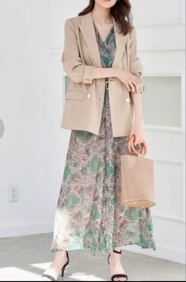 ANAYI 楊柳ペイズリー柄オールインワン 34サイズ 美品 グリーン系 完売品