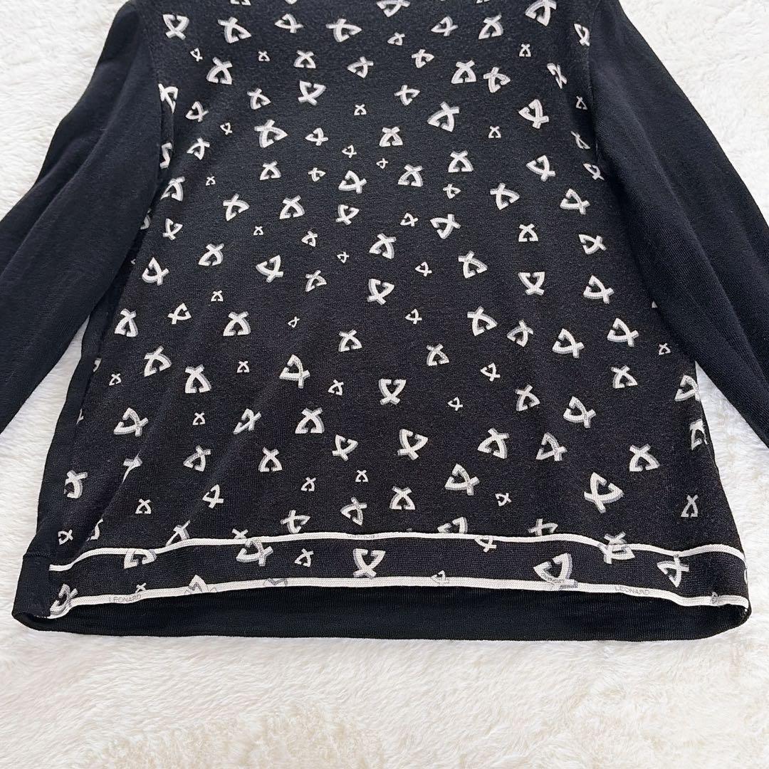 美品✨希少【レオナール】ウール100%総柄ロゴ タートルネックニット 黒 40