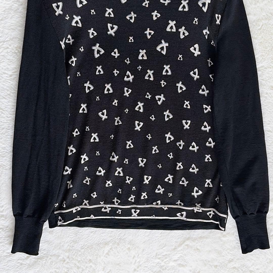 美品✨希少【レオナール】ウール100%総柄ロゴ タートルネックニット 黒 40