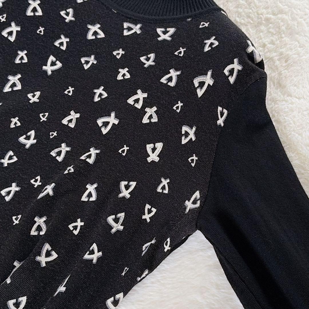 美品✨希少【レオナール】ウール100%総柄ロゴ タートルネックニット 黒 40