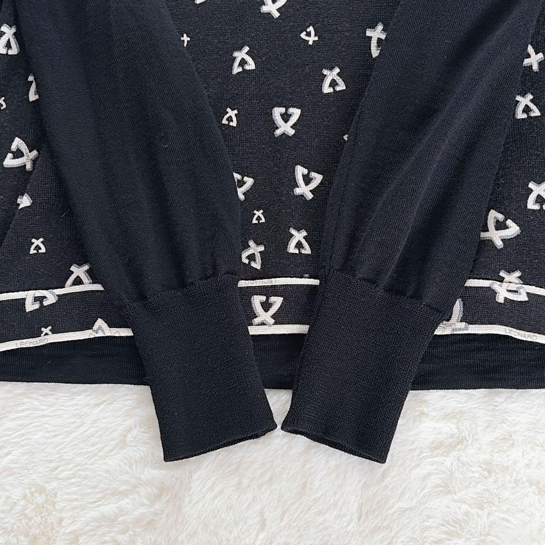 美品✨希少【レオナール】ウール100%総柄ロゴ タートルネックニット 黒 40