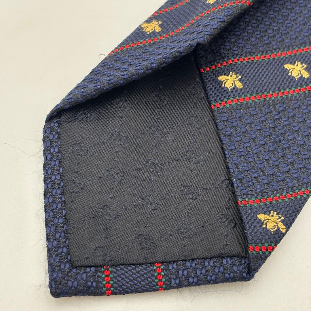 GUCCI グッチ ビー＆ウェブストライプ シルク ジャカードネクタイ ネイビー