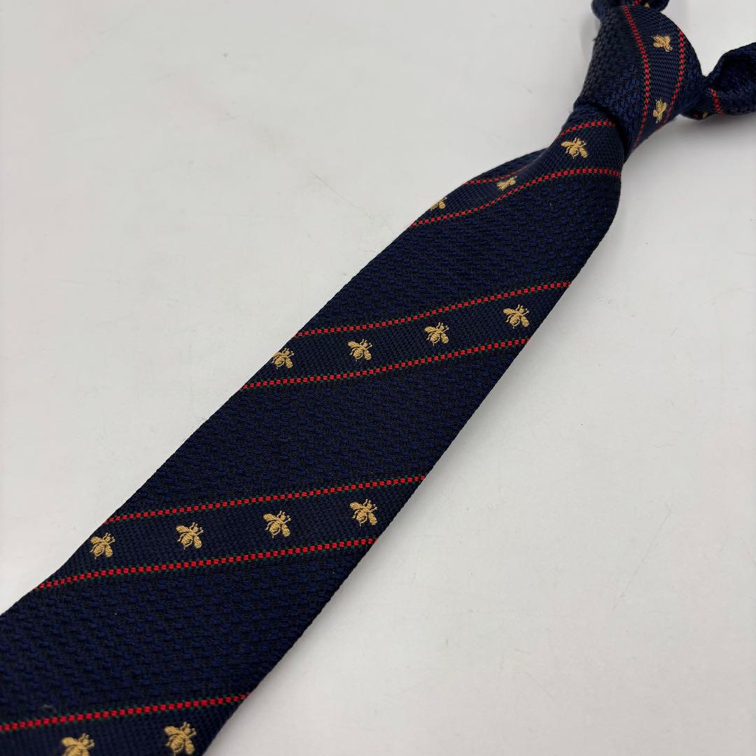 GUCCI グッチ ビー＆ウェブストライプ シルク ジャカードネクタイ ネイビー
