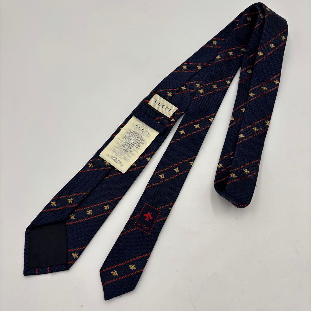 GUCCI グッチ ビー＆ウェブストライプ シルク ジャカードネクタイ ネイビー