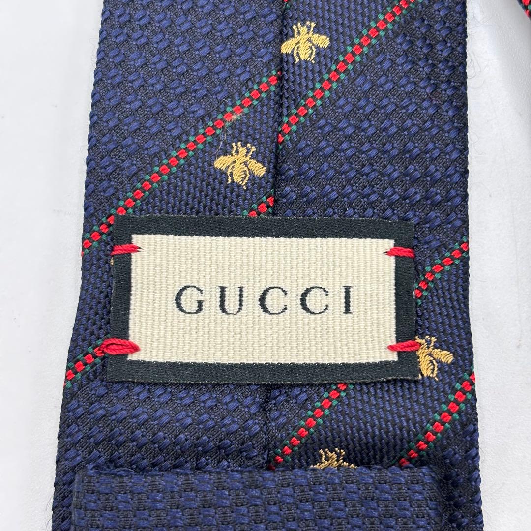 GUCCI グッチ ビー＆ウェブストライプ シルク ジャカードネクタイ ネイビー
