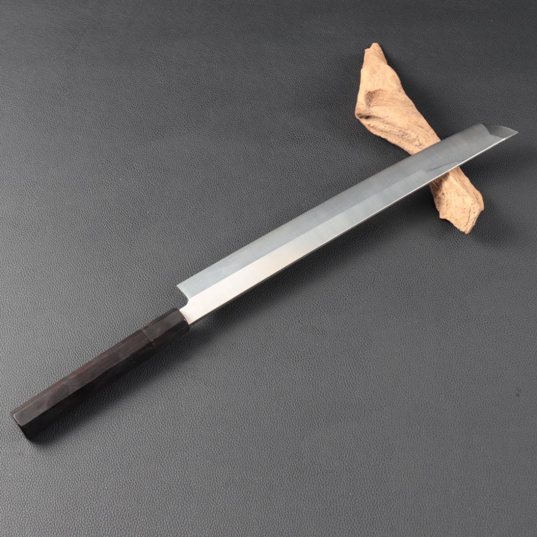 10952左利き用 先丸包丁 尺一 刺身包丁 刃は究極の切れ味 黒檀黒水牛八角柄