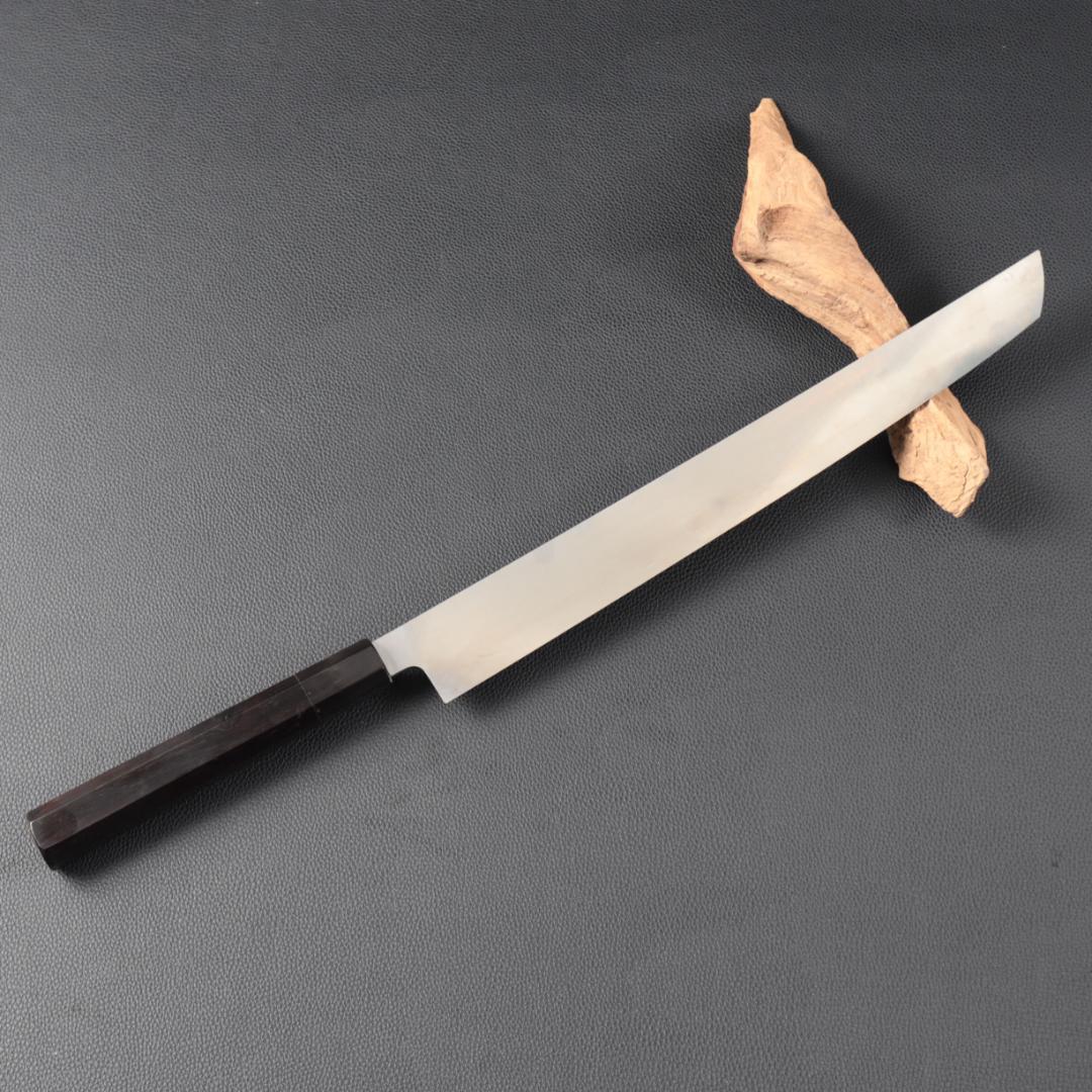 10952左利き用 先丸包丁 尺一 刺身包丁 刃は究極の切れ味 黒檀黒水牛八角柄