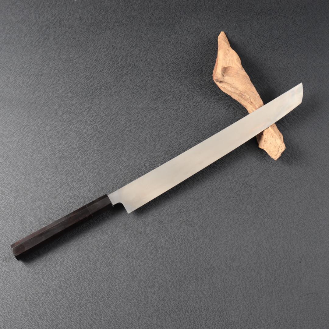 10952左利き用 先丸包丁 尺一 刺身包丁 刃は究極の切れ味 黒檀黒水牛八角柄