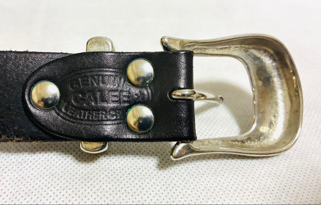 CALEE キャリー　レザーベルト　プレーンベルト　ブラックレザー　シルバー
