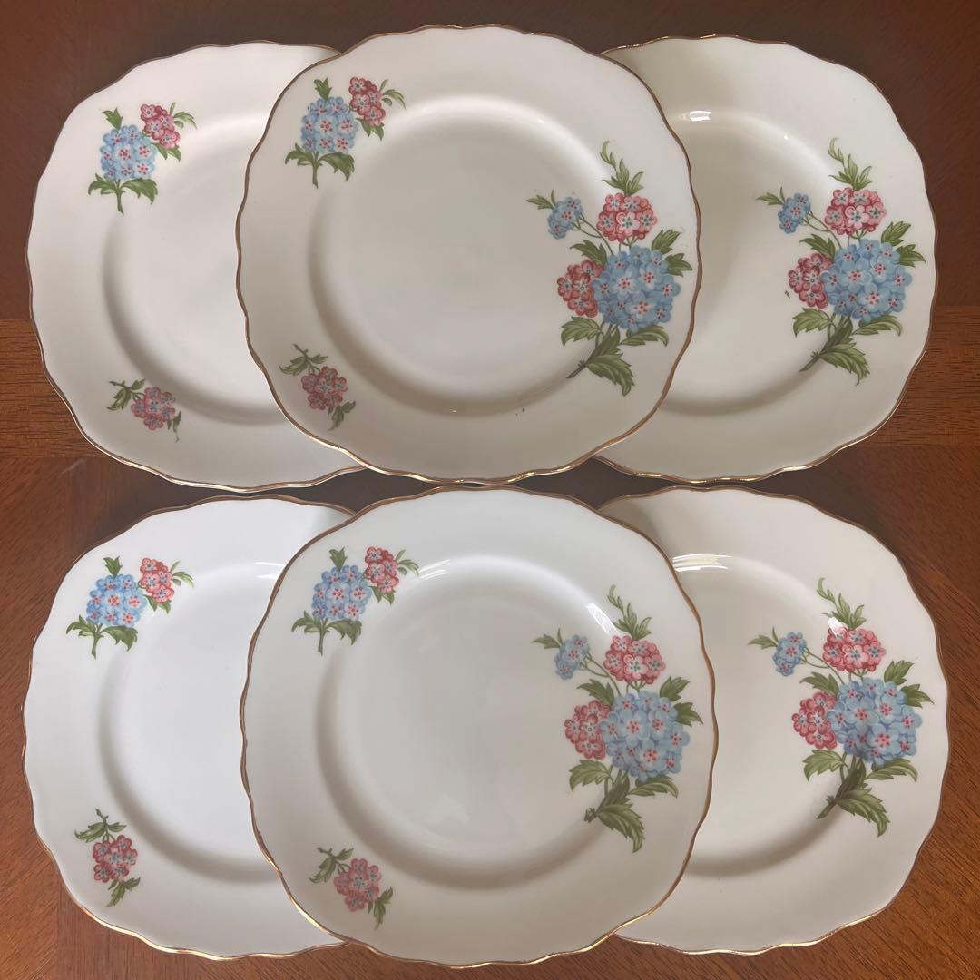 【レア美品】英国製　クラウンリージェント★紫陽花★ケーキ皿　6枚