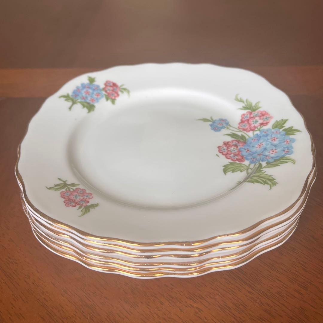 【レア美品】英国製　クラウンリージェント★紫陽花★ケーキ皿　6枚