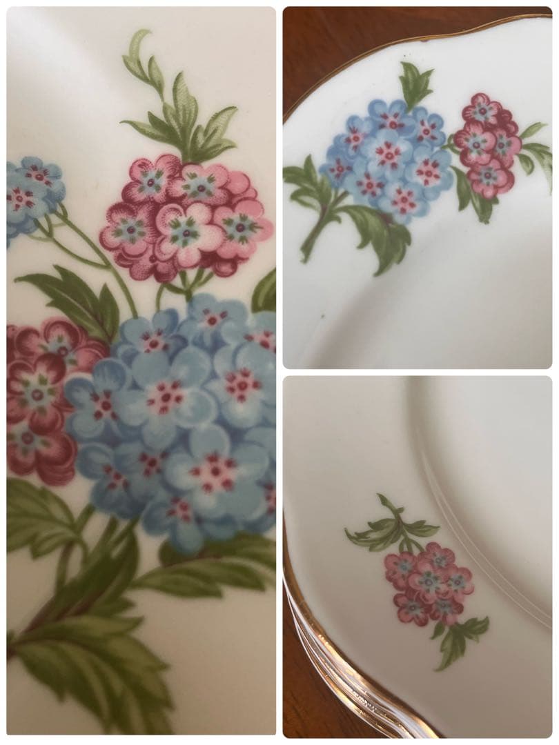 【レア美品】英国製　クラウンリージェント★紫陽花★ケーキ皿　6枚