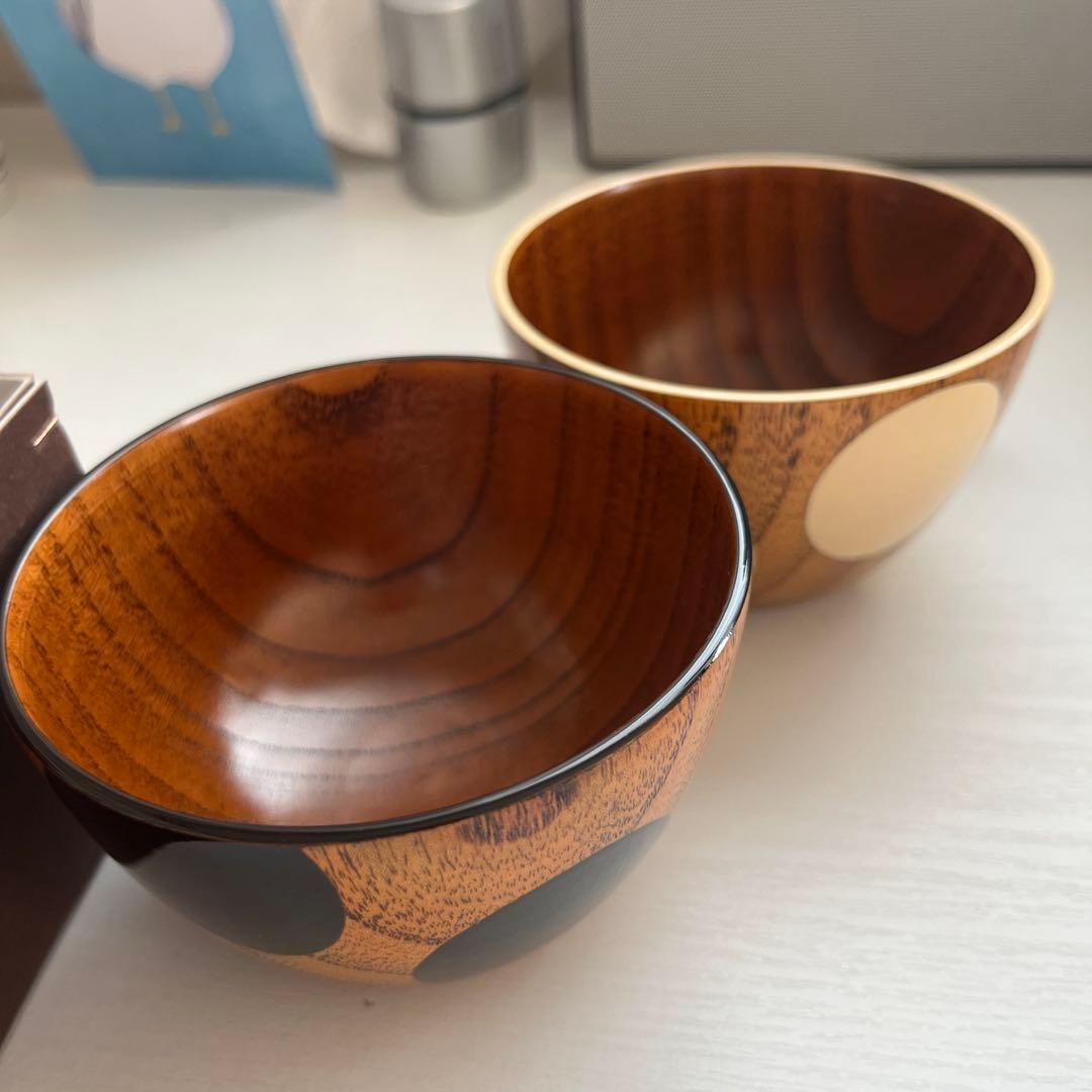 【新品・未使用】香川漆器　木目調カフェオレボウル2個セット
