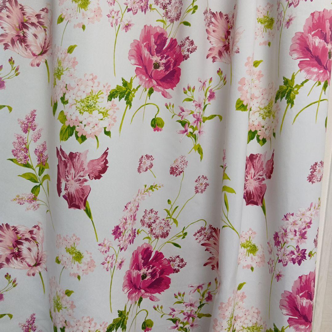 花柄ドレープカーテン（ピンク・フローラル）198センチ　遮光2級