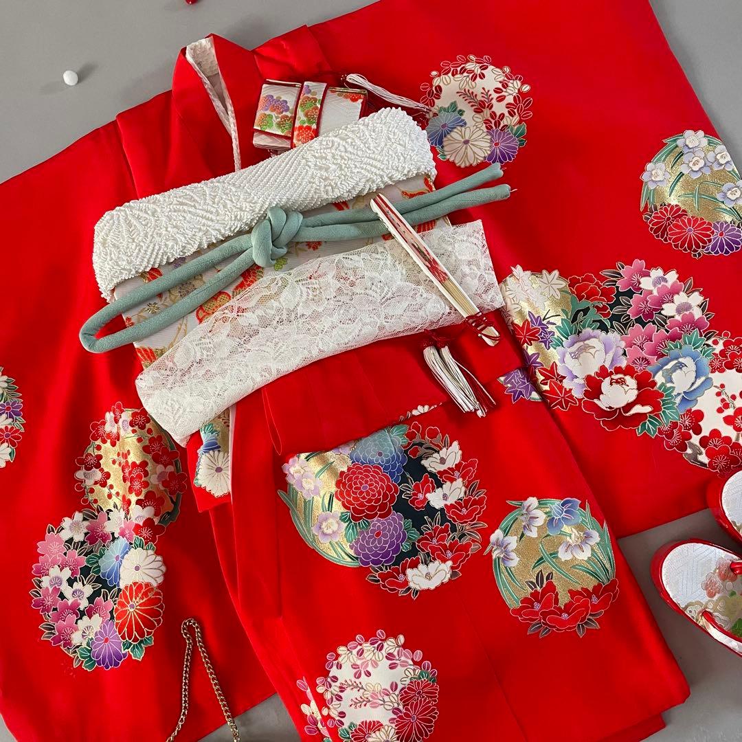 美品　七五三　3歳　正絹お着物セット　　作り帯コーデ