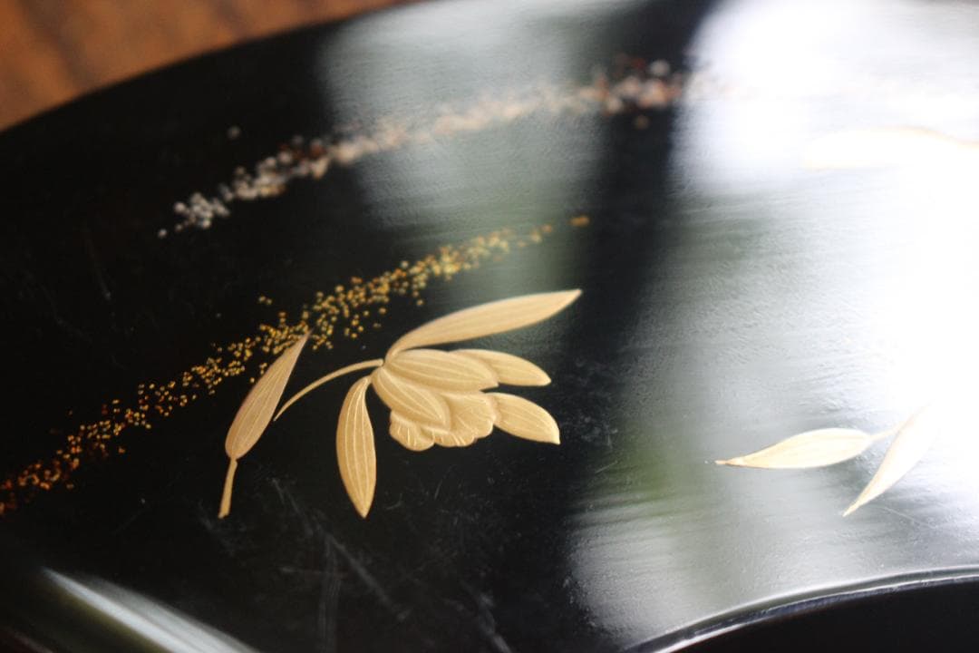 極上草花蒔絵の映える扇面銘々皿5点揃（検輪島塗銘々皿菓子皿茶道具
