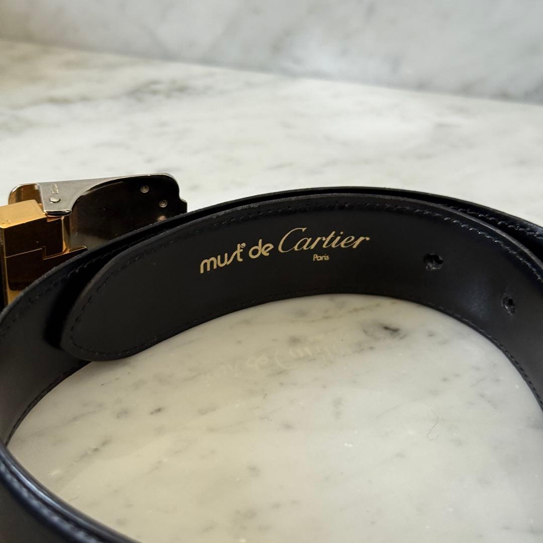 Cartier カルティエ ベルト 本革 レザー ブラック 黒 銀 金