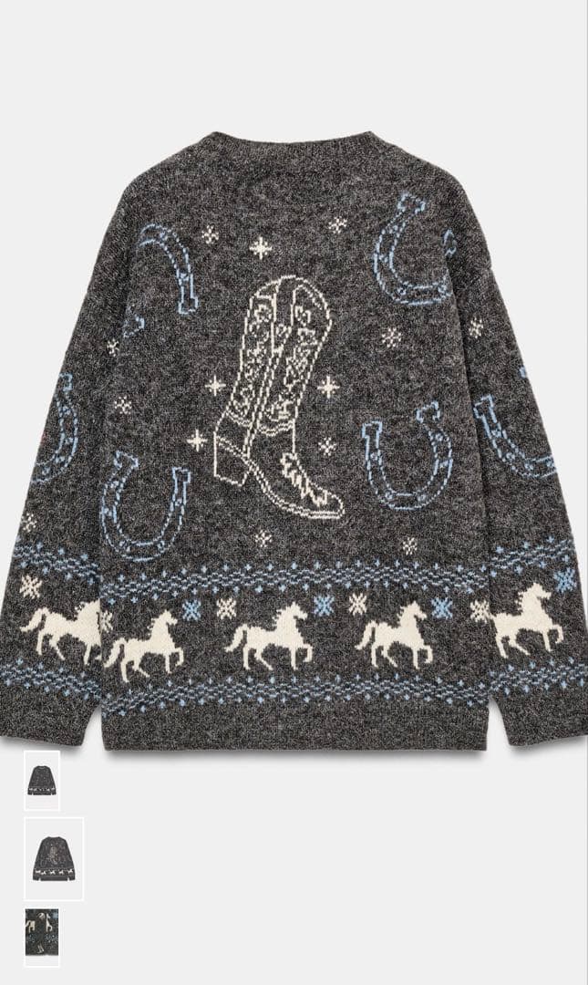 ZARA 新作　ジャカードニットボタンカーディガン　馬柄ニット